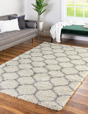 Ivory 2' x 3' Trellis Shag Rectangle Area Rug Thick Soft Touch Fluffy & Plush Shaggy Pile