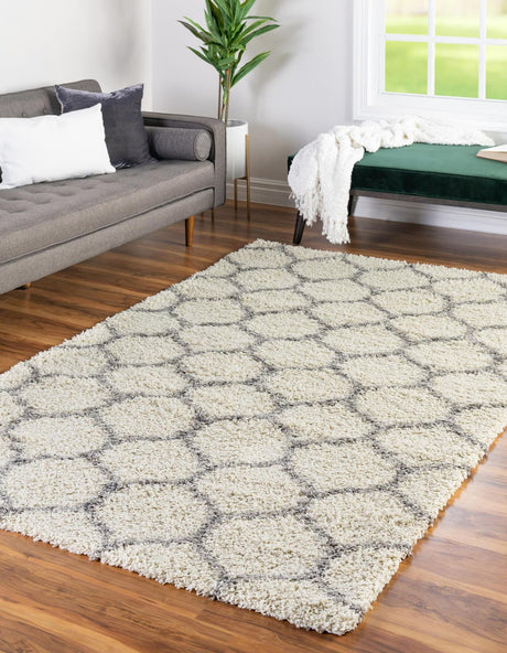 Ivory 2' x 3' Trellis Shag Rectangle Area Rug Thick Soft Touch Fluffy & Plush Shaggy Pile