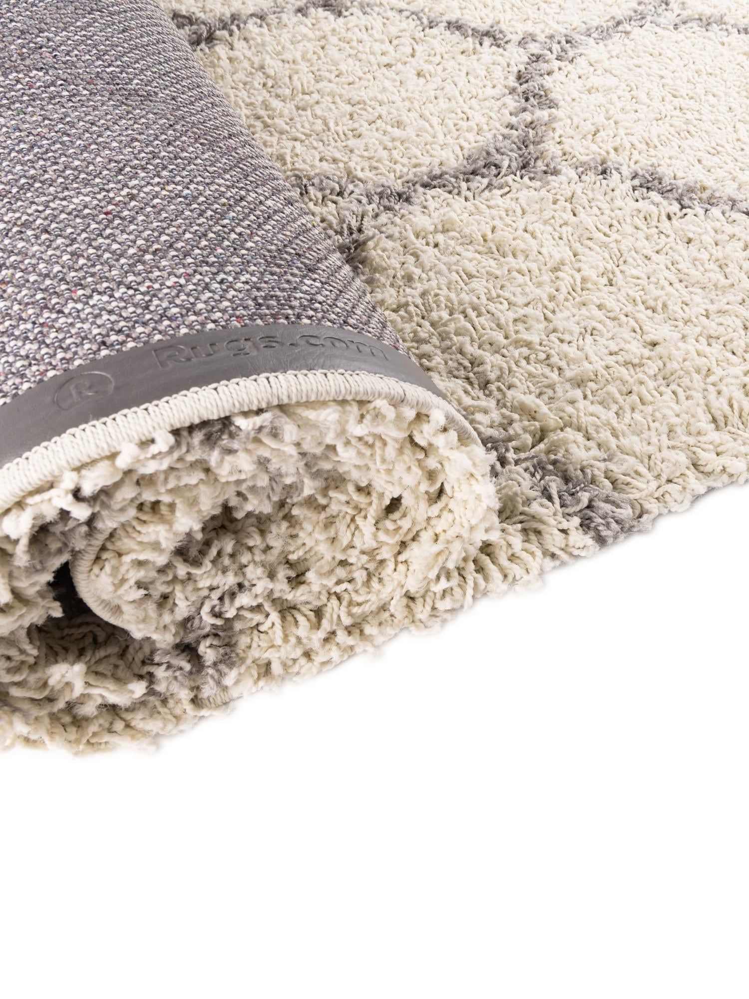 Ivory 5' 3 x 8' Trellis Shag Rectangle Area Rug Thick Soft Touch Fluffy & Plush Shaggy Pile Geometric Modern Unique Carpet for Home Interior Design for Sale at Rug Engine