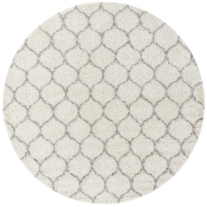Ivory 10' x 10' Trellis Shag Round Area Rug Thick Soft Touch Fluffy & Plush Shaggy Pile