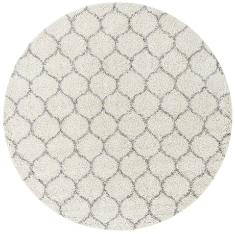 Ivory 10' x 10' Trellis Shag Round Area Rug Thick Soft Touch Fluffy & Plush Shaggy Pile Geometric Modern Unique Carpet for Home Interior Design for Sale at Rug Engine