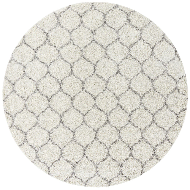 Ivory 10' x 10' Trellis Shag Round Area Rug Thick Soft Touch Fluffy & Plush Shaggy Pile