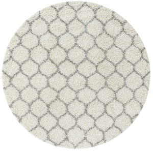 Ivory 7' 10 x 7' 10 Trellis Shag Round Area Rug Thick Soft Touch Fluffy & Plush Shaggy Pile