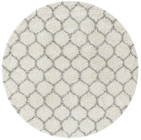 Ivory 7' 10 x 7' 10 Trellis Shag Round Area Rug Thick Soft Touch Fluffy & Plush Shaggy Pile Geometric Modern Unique Carpet for Home Interior Design for Sale at Rug Engine