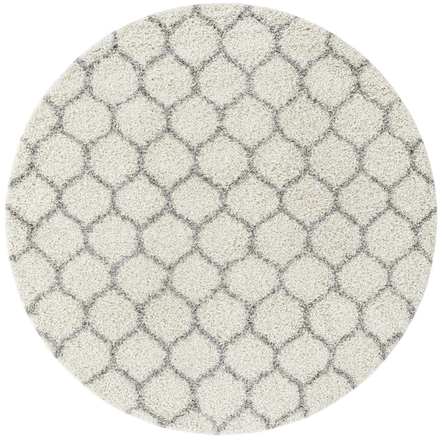 Ivory 7' 10 x 7' 10 Trellis Shag Round Area Rug Thick Soft Touch Fluffy & Plush Shaggy Pile