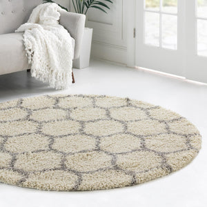 Ivory 6' x 6' Trellis Shag Round Rug