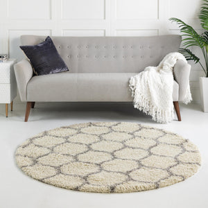 Ivory 6' x 6' Trellis Shag Round Rug