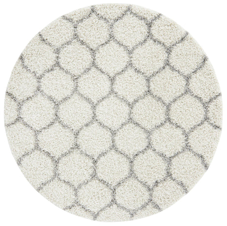 Ivory 6' x 6' Trellis Shag Round Area Rug Thick Soft Touch Fluffy & Plush Shaggy Pile