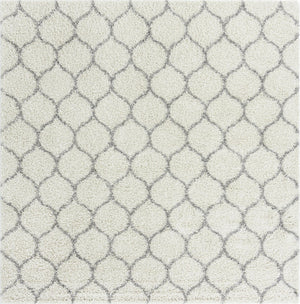 Ivory 10' x 10' Trellis Shag Square Area Rug Thick Soft Touch Fluffy & Plush Shaggy Pile