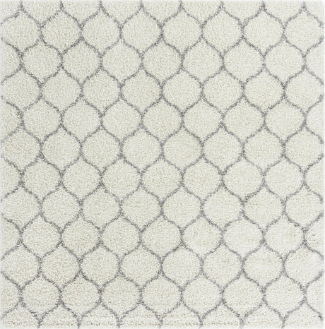 Ivory 10' x 10' Trellis Shag Square Area Rug Thick Soft Touch Fluffy & Plush Shaggy Pile Geometric Modern Unique Carpet for Home Interior Design for Sale at Rug Engine