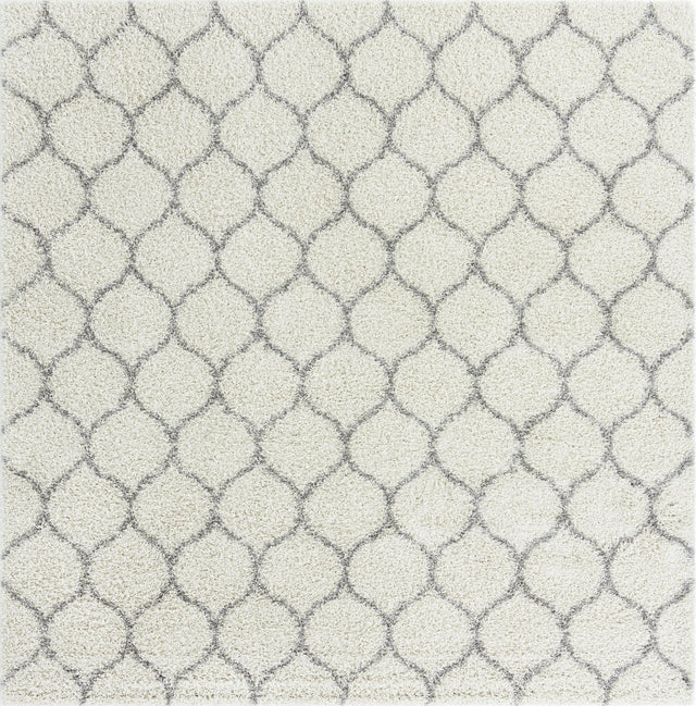 Ivory 10' x 10' Trellis Shag Square Area Rug Thick Soft Touch Fluffy & Plush Shaggy Pile