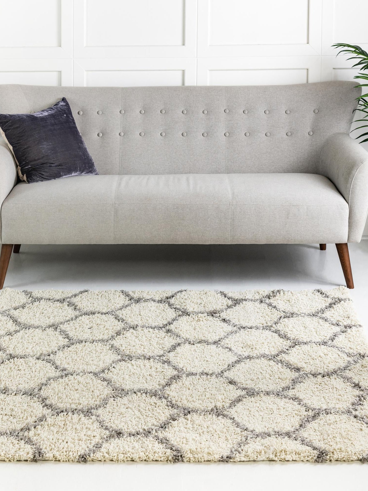 Ivory 5' 3 x 5' 3 Trellis Shag Square Area Rug Thick Soft Touch Fluffy & Plush Shaggy Pile Geometric Modern Unique Carpet for Home Interior Design for Sale at Rug Engine