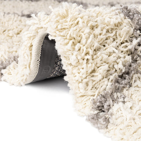 Ivory 4' x 4' Trellis Shag Square Area Rug Thick Soft Touch Fluffy & Plush Shaggy Pile Geometric Modern Unique Carpet for Home Interior Design for Sale at Rug Engine