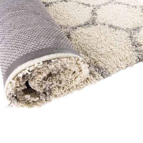 Ivory 5' 3 x 5' 3 Trellis Shag Square Area Rug Thick Soft Touch Fluffy & Plush Shaggy Pile Geometric Modern Unique Carpet for Home Interior Design for Sale at Rug Engine