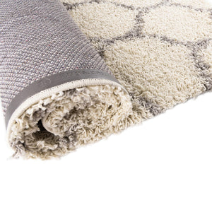 Ivory 4' x 4' Trellis Shag Square Area Rug Thick Soft Touch Fluffy & Plush Shaggy Pile