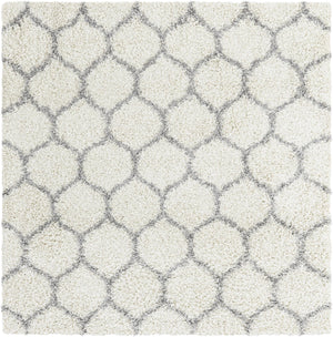 Ivory 6' x 6' Trellis Shag Square Area Rug Thick Soft Touch Fluffy & Plush Shaggy Pile