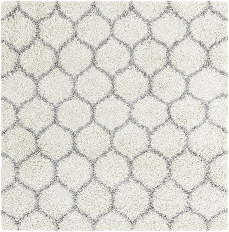 Ivory 6' x 6' Trellis Shag Square Area Rug Thick Soft Touch Fluffy & Plush Shaggy Pile Geometric Modern Unique Carpet for Home Interior Design for Sale at Rug Engine