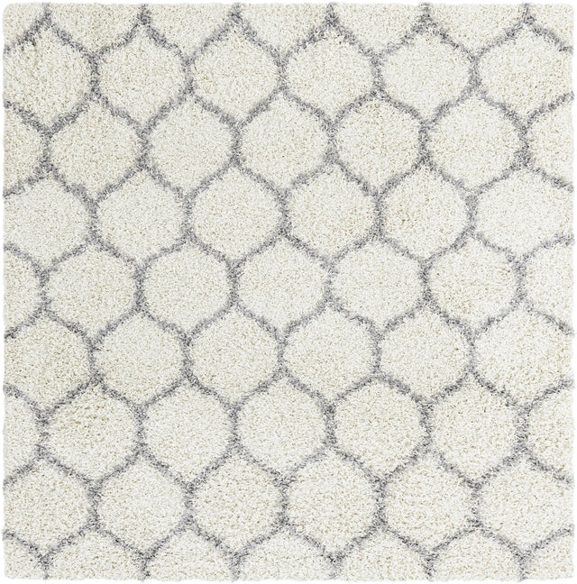 Ivory 6' x 6' Trellis Shag Square Area Rug Thick Soft Touch Fluffy & Plush Shaggy Pile
