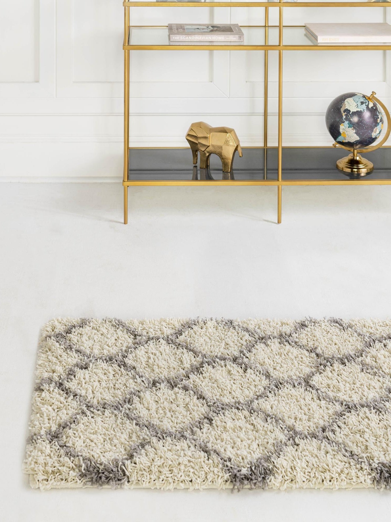 Ivory 3' 3 x 16' 5 Trellis Shag Runner Area Rug Thick Soft Touch Fluffy & Plush Shaggy Pile Geometric Modern Unique Carpet for Home Interior Design for Sale at Rug Engine
