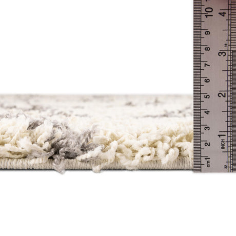 Ivory 2' 7 x 12' Trellis Shag Runner Area Rug Thick Soft Touch Fluffy & Plush Shaggy Pile Geometric Modern Unique Carpet for Home Interior Design for Sale at Rug Engine