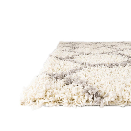 Ivory 2' x 6' Trellis Shag Runner Area Rug Thick Soft Touch Fluffy & Plush Shaggy Pile Geometric Modern Unique Carpet for Home Interior Design for Sale at Rug Engine