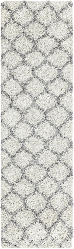Ivory 2' x 7' Trellis Shag Runner Area Rug Thick Soft Touch Fluffy & Plush Shaggy Pile