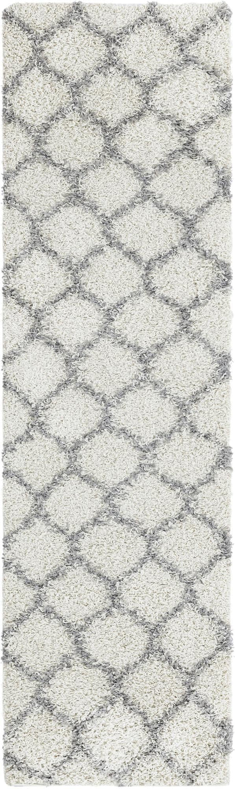 Ivory 2' x 7' Trellis Shag Runner Area Rug Thick Soft Touch Fluffy & Plush Shaggy Pile Geometric Modern Unique Carpet for Home Interior Design for Sale at Rug Engine