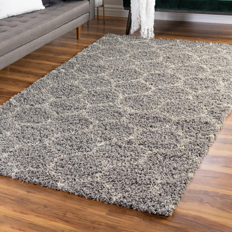 Gray 5' 3 x 8' Trellis Shag Rectangle Area Rug Thick Soft Touch Fluffy & Plush Shaggy Pile Geometric Modern Unique Carpet for Home Interior Design for Sale at Rug Engine