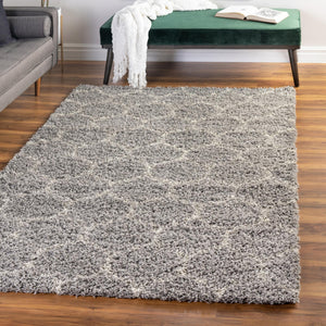Gray 5' 3 x 8' Trellis Shag Rectangle Area Rug Thick Soft Touch Fluffy & Plush Shaggy Pile