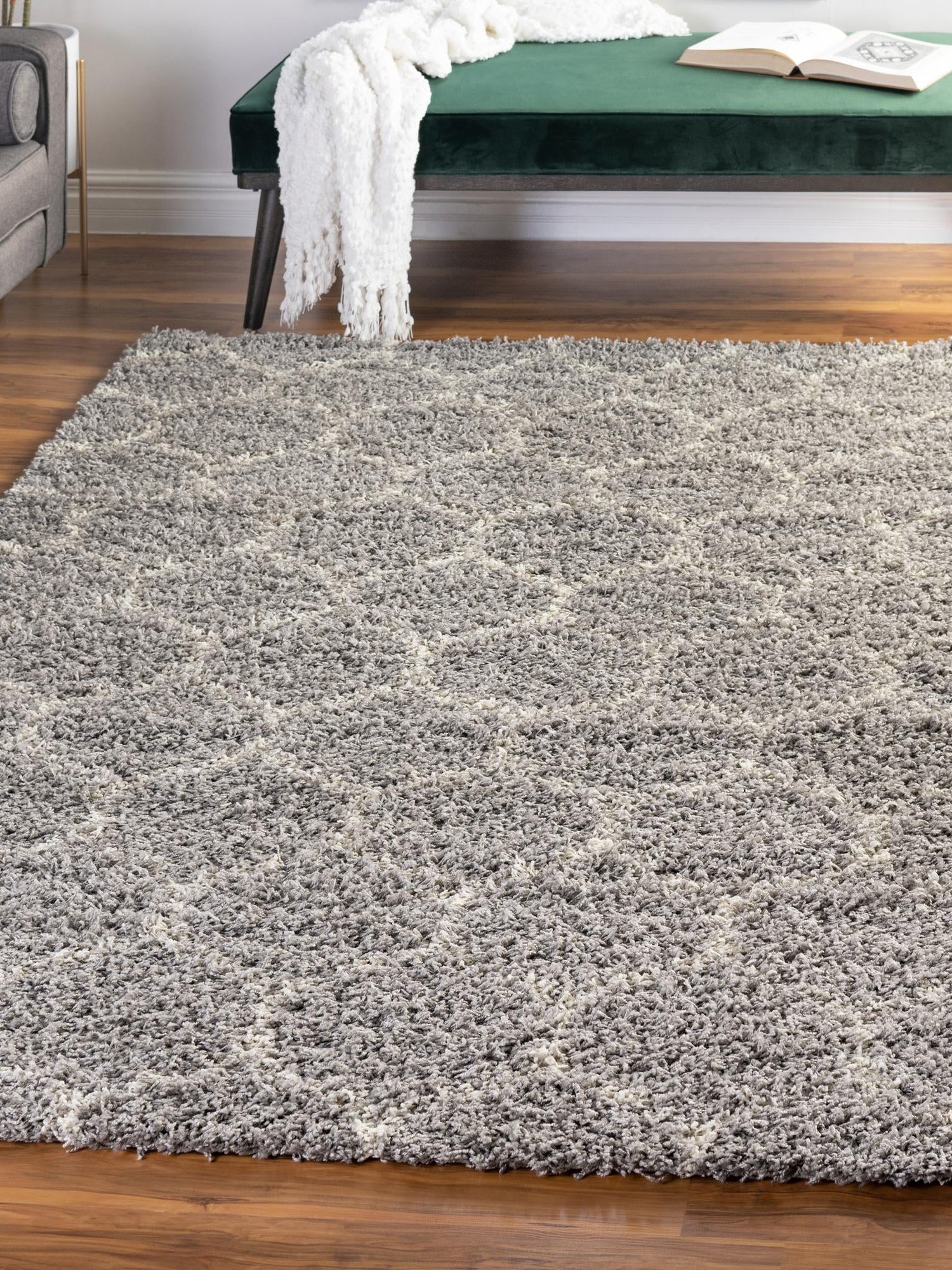 Gray 4' x 6' Trellis Shag Rectangle Area Rug Thick Soft Touch Fluffy & Plush Shaggy Pile Geometric Modern Unique Carpet for Home Interior Design for Sale at Rug Engine