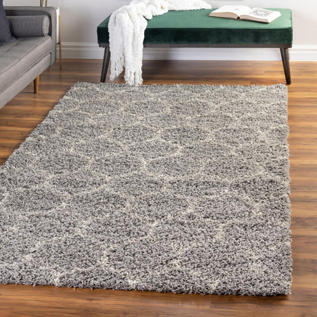 Gray 4' x 6' Trellis Shag Rectangle Area Rug Thick Soft Touch Fluffy & Plush Shaggy Pile Geometric Modern Unique Carpet for Home Interior Design for Sale at Rug Engine