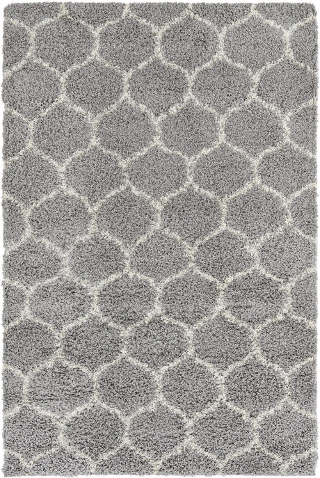 Gray 5' 3 x 8' Trellis Shag Rectangle Area Rug Thick Soft Touch Fluffy & Plush Shaggy Pile Geometric Modern Unique Carpet for Home Interior Design for Sale at Rug Engine