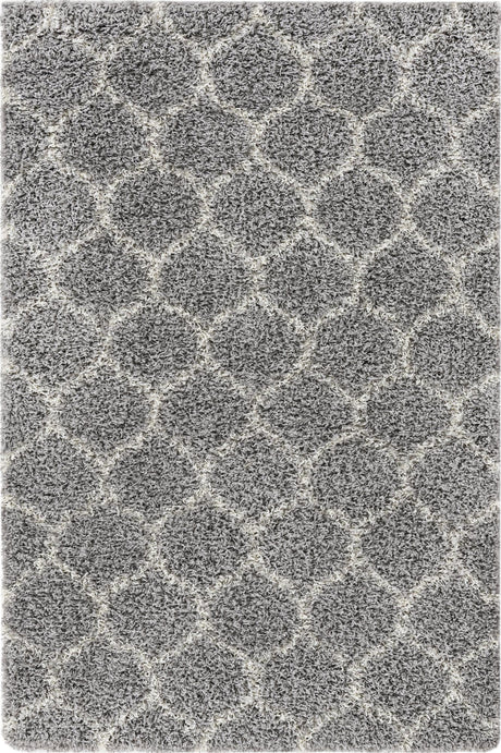 Gray 4' x 6' Trellis Shag Rectangle Area Rug Thick Soft Touch Fluffy & Plush Shaggy Pile Geometric Modern Unique Carpet for Home Interior Design for Sale at Rug Engine