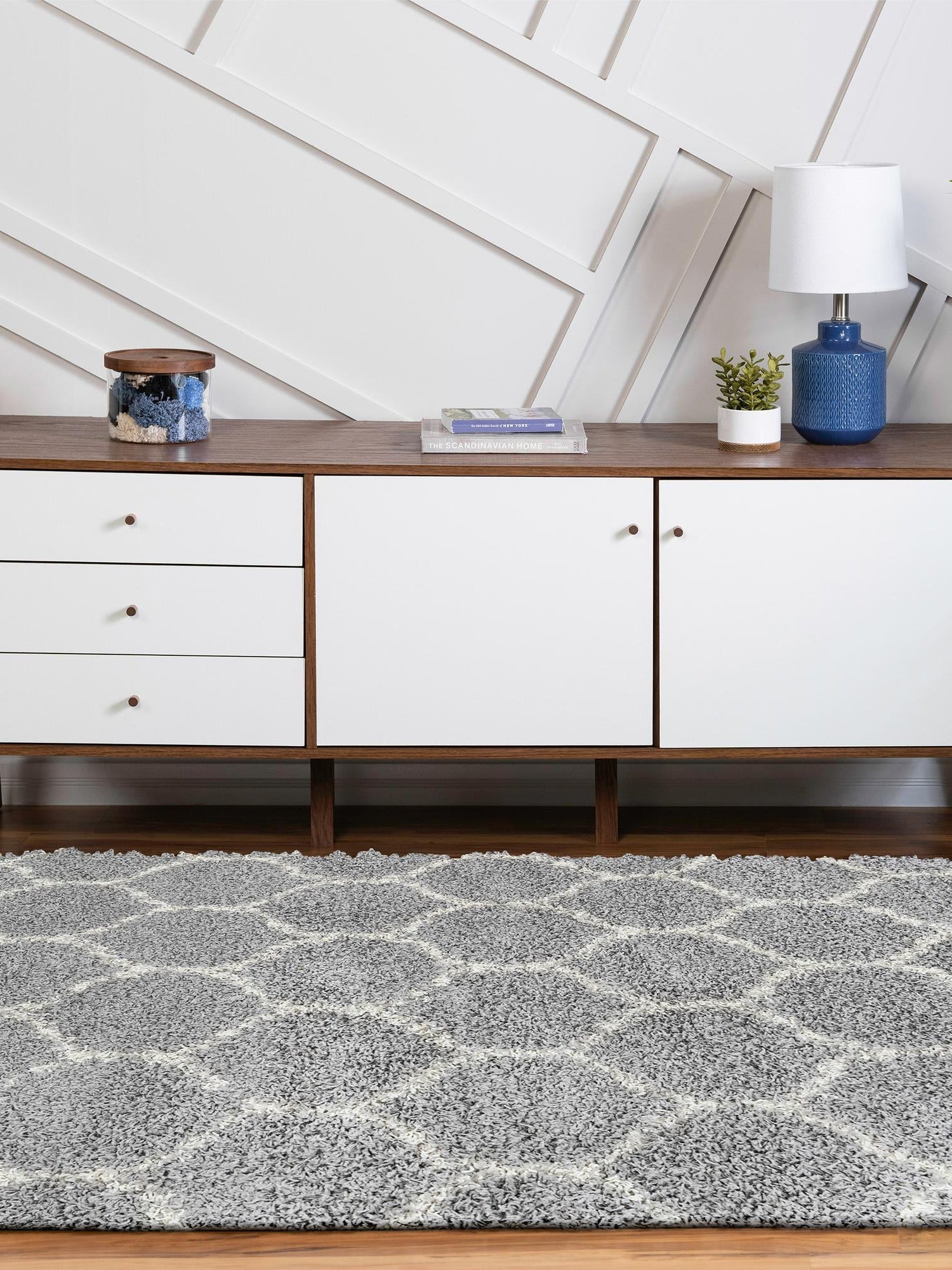 Gray 5' 3 x 8' Trellis Shag Oval Area Rug Thick Soft Touch Fluffy & Plush Shaggy Pile Geometric Modern Unique Carpet for Home Interior Design for Sale at Rug Engine