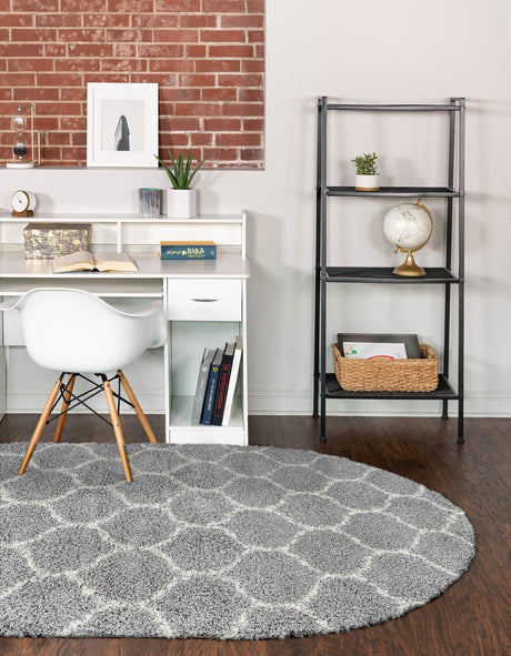 Gray 5' 3 x 8' Trellis Shag Oval Area Rug Thick Soft Touch Fluffy & Plush Shaggy Pile Geometric Modern Unique Carpet for Home Interior Design for Sale at Rug Engine