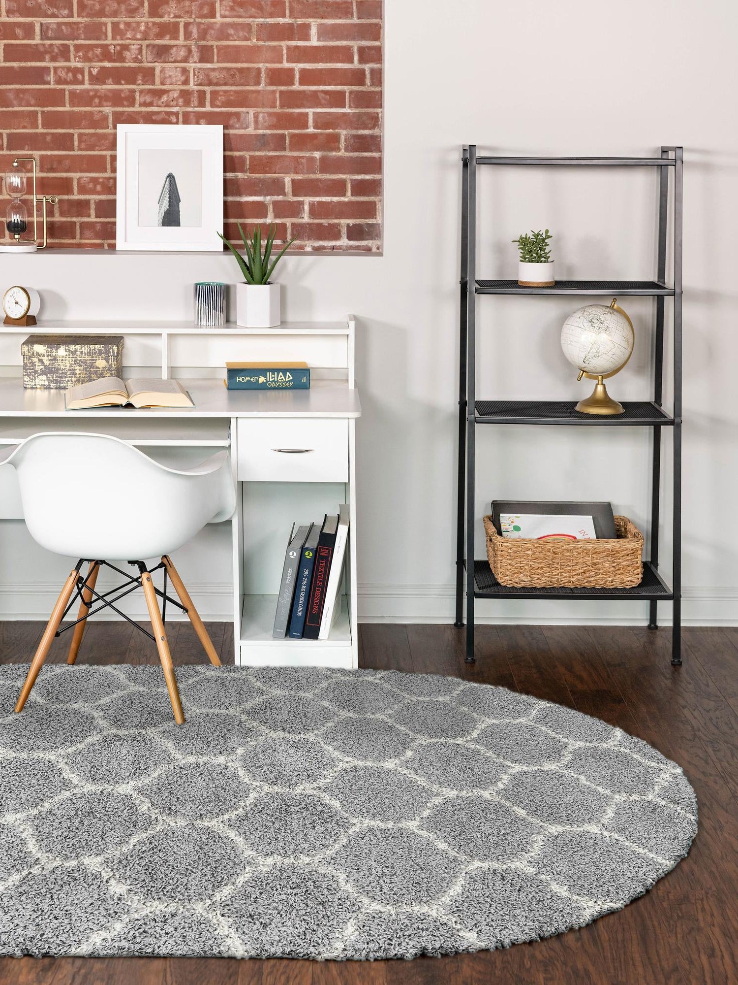 Gray 7' 10 x 10' Trellis Shag Oval Area Rug Thick Soft Touch Fluffy & Plush Shaggy Pile Geometric Modern Unique Carpet for Home Interior Design for Sale at Rug Engine
