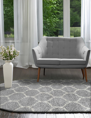 Gray 4' x 6' Trellis Shag Oval Area Rug Thick Soft Touch Fluffy & Plush Shaggy Pile