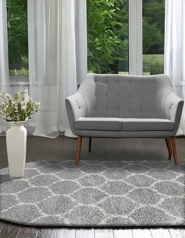 Gray 4' x 6' Trellis Shag Oval Area Rug Thick Soft Touch Fluffy & Plush Shaggy Pile