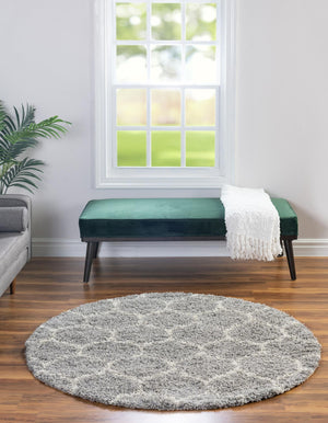 Gray 10' x 10' Trellis Shag Round Area Rug Thick Soft Touch Fluffy & Plush Shaggy Pile