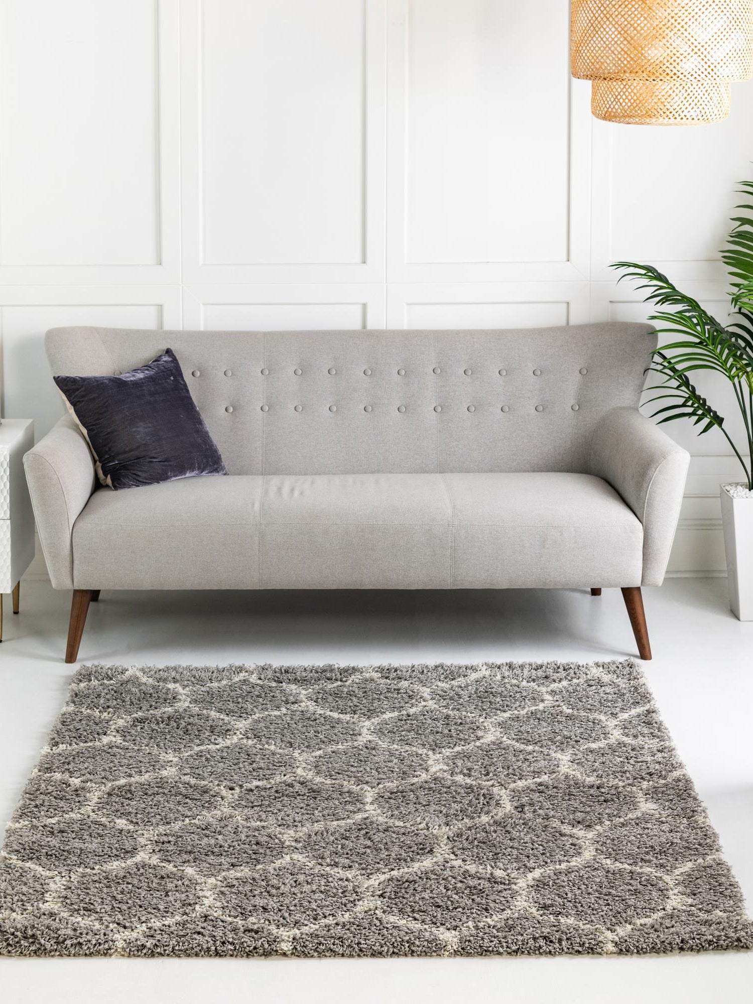 Gray 6' x 6' Trellis Shag Square Area Rug Thick Soft Touch Fluffy & Plush Shaggy Pile Geometric Modern Unique Carpet for Home Interior Design for Sale at Rug Engine