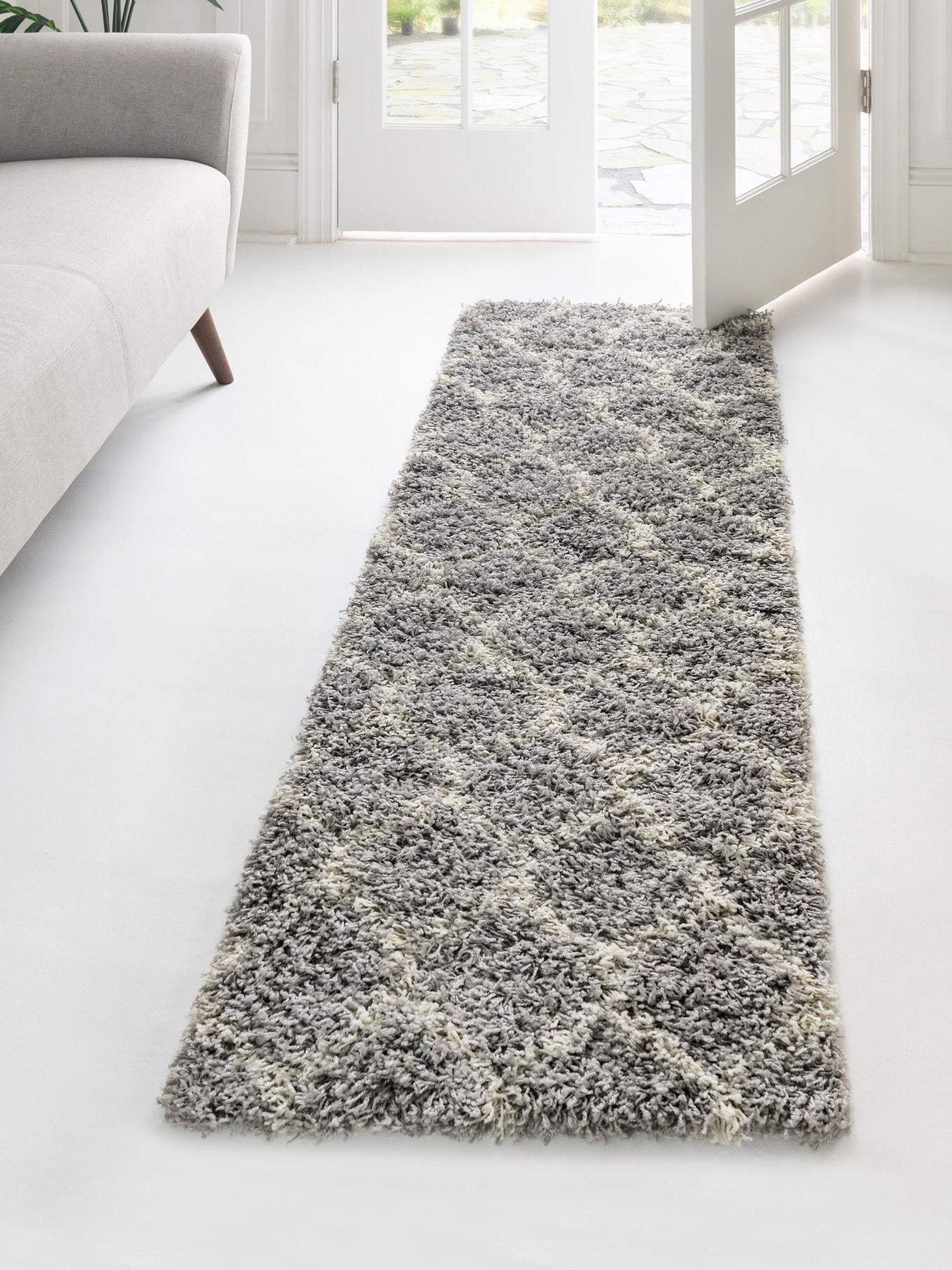 Gray 2' x 5' Trellis Shag Runner Area Rug Thick Soft Touch Fluffy & Plush Shaggy Pile Geometric Modern Unique Carpet for Home Interior Design for Sale at Rug Engine