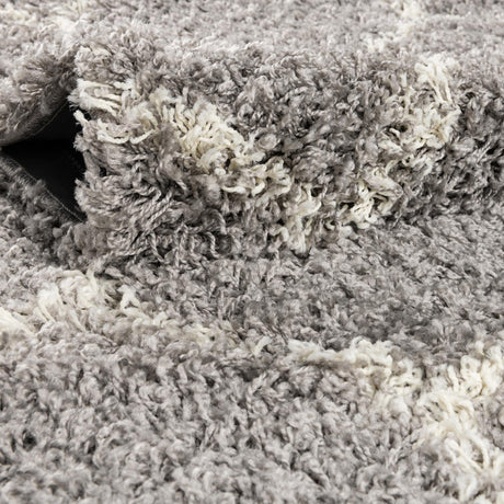Gray 2' x 6' Trellis Shag Runner Area Rug Thick Soft Touch Fluffy & Plush Shaggy Pile Geometric Modern Unique Carpet for Home Interior Design for Sale at Rug Engine
