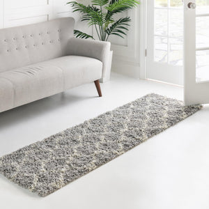 Gray 2' 7 x 10' Trellis Shag Runner Area Rug Thick Soft Touch Fluffy & Plush Shaggy Pile