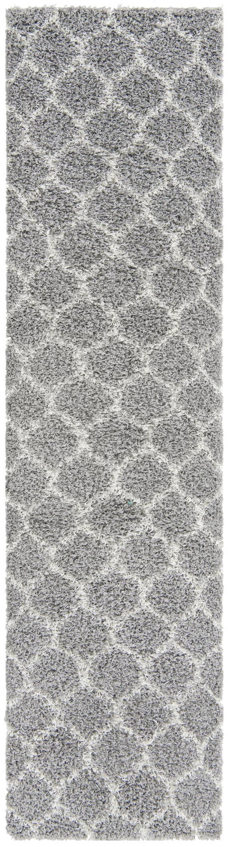 Gray 2' 7 x 10' Trellis Shag Runner Area Rug Thick Soft Touch Fluffy & Plush Shaggy Pile Geometric Modern Unique Carpet for Home Interior Design for Sale at Rug Engine
