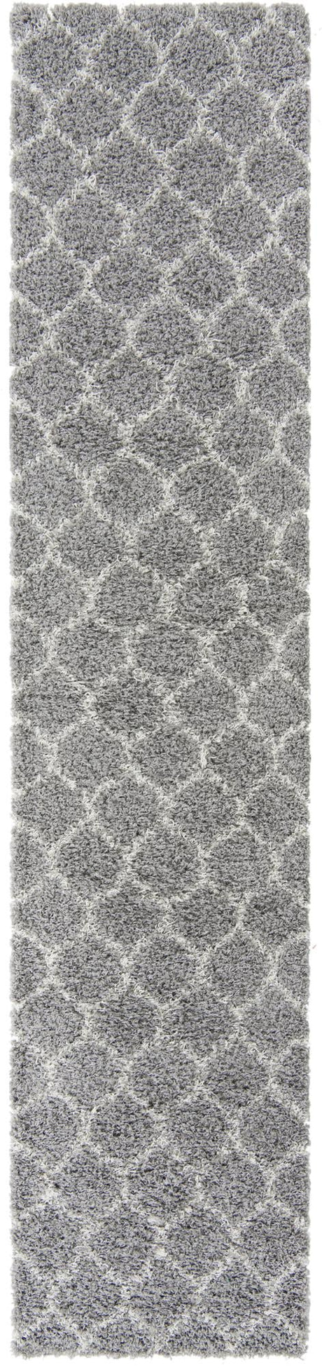 Gray 2' 7 x 12' Trellis Shag Runner Area Rug Thick Soft Touch Fluffy & Plush Shaggy Pile Geometric Modern Unique Carpet for Home Interior Design for Sale at Rug Engine
