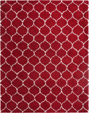 Burgundy Red 10' x 13' Trellis Shag Rectangle Area Rug Thick Soft Touch Fluffy & Plush Shaggy Pile