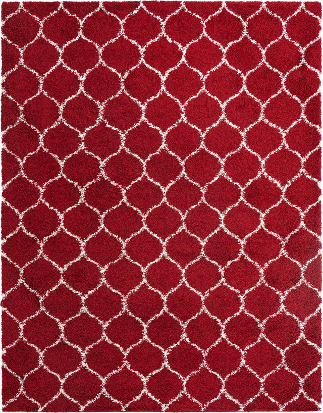 Burgundy Red 10' x 13' Trellis Shag Rectangle Area Rug Thick Soft Touch Fluffy & Plush Shaggy Pile