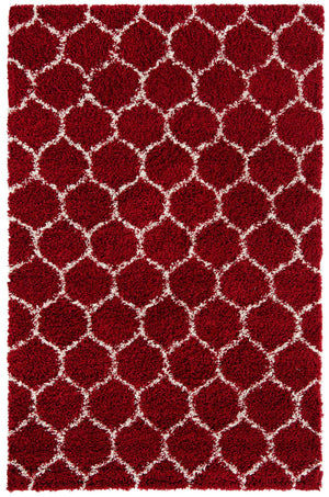 Burgundy Red 6' x 9' Trellis Shag Rectangle Area Rug Thick Soft Touch Fluffy & Plush Shaggy Pile