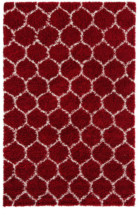 Burgundy Red 6' x 9' Trellis Shag Rectangle Area Rug Thick Soft Touch Fluffy & Plush Shaggy Pile Geometric Modern Unique Carpet for Home Interior Design for Sale at Rug Engine