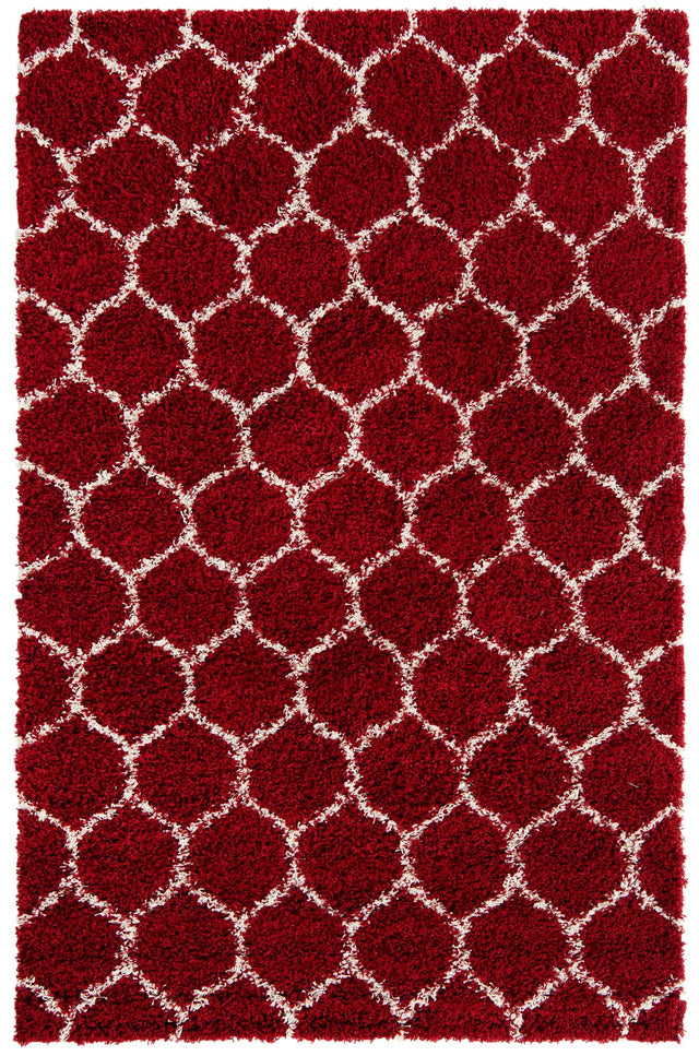 Burgundy Red 6' x 9' Trellis Shag Rectangle Area Rug Thick Soft Touch Fluffy & Plush Shaggy Pile